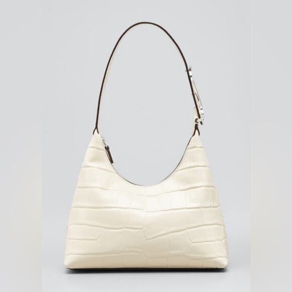 Staud Scotty Crocodile Embossed Monogram Leather Hobo Bag In Cream - Picture 4 of 8